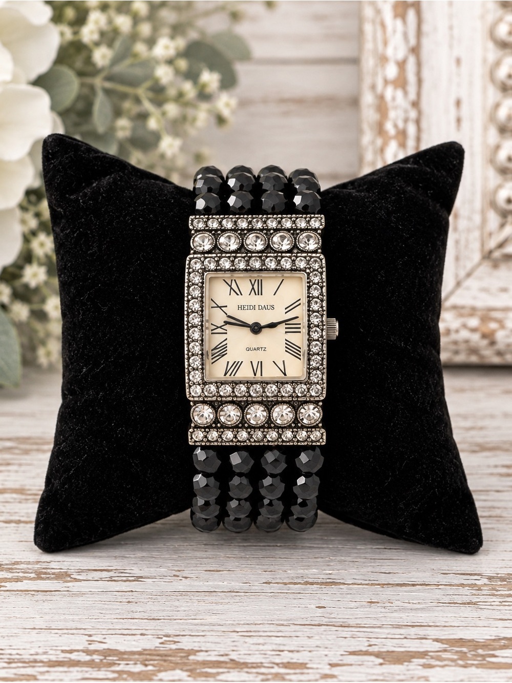 Sparkling Heidi Daus Black Beaded Crystal Watch.